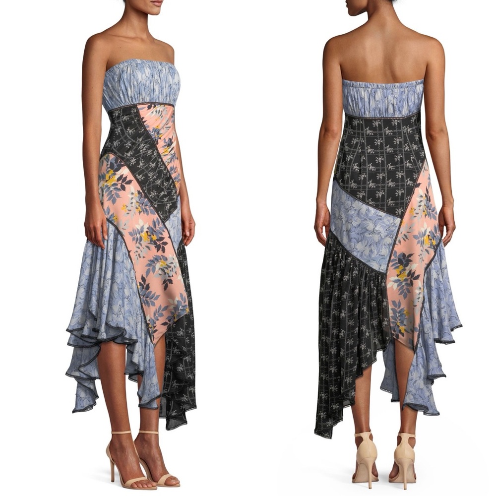 Cinq A Sept | Sabrina Strapless Floral Patchwork Silk Dress Size: 4